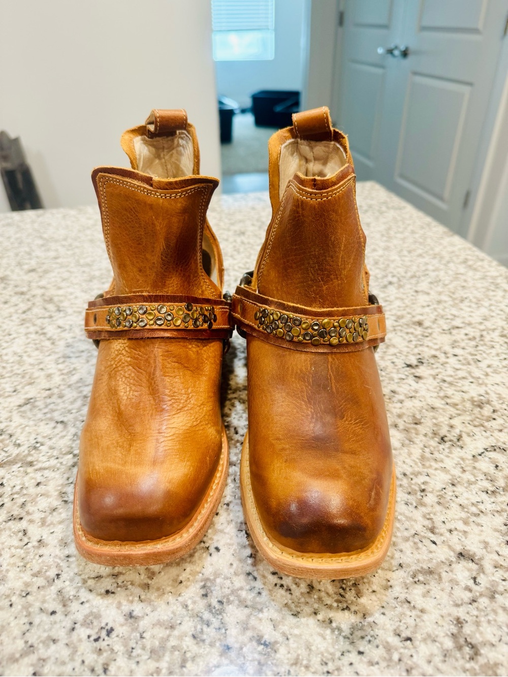 Freebird Dusty Wheat Leather Studded Ankle Boots